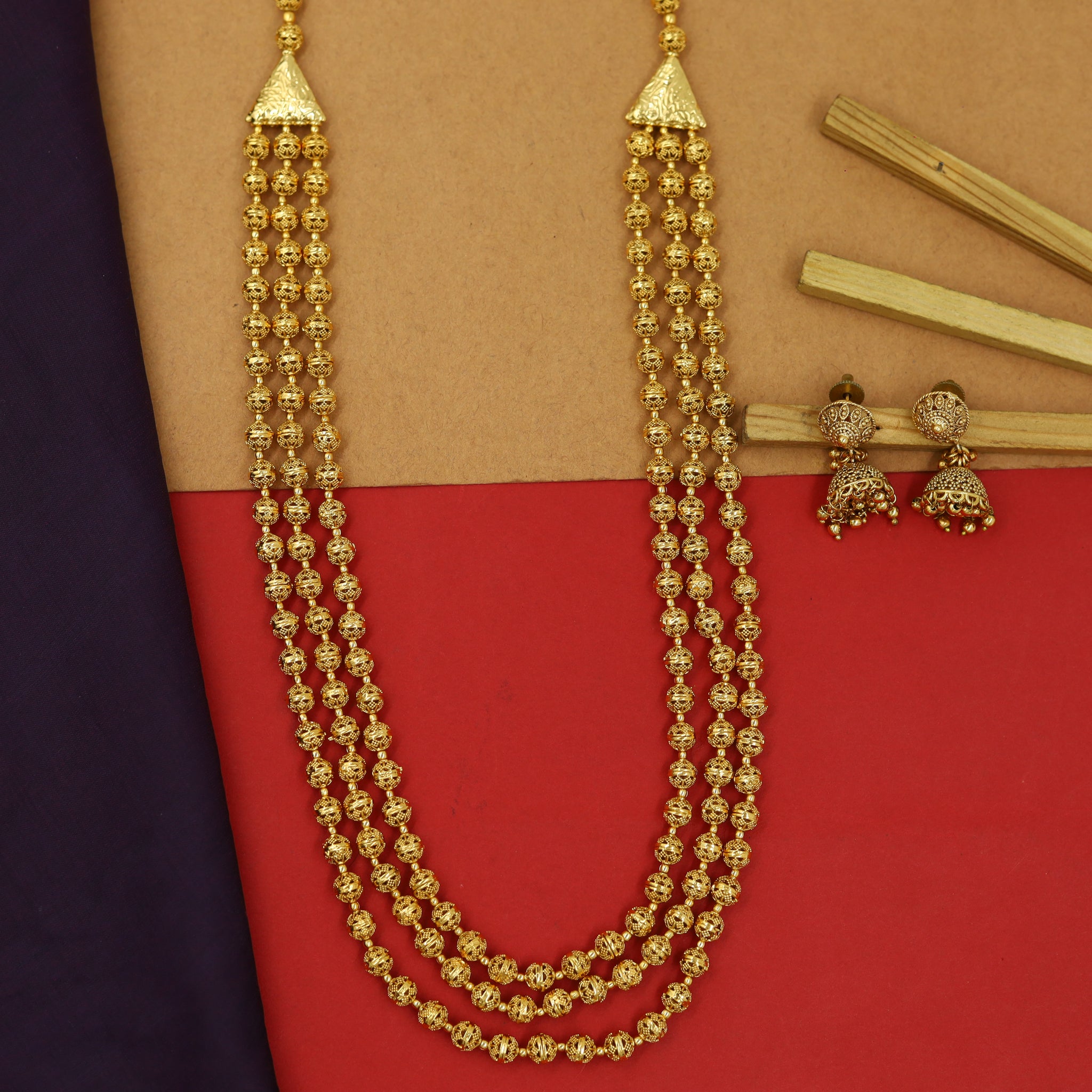Gold Look Pearl Necklace Set 11006-21