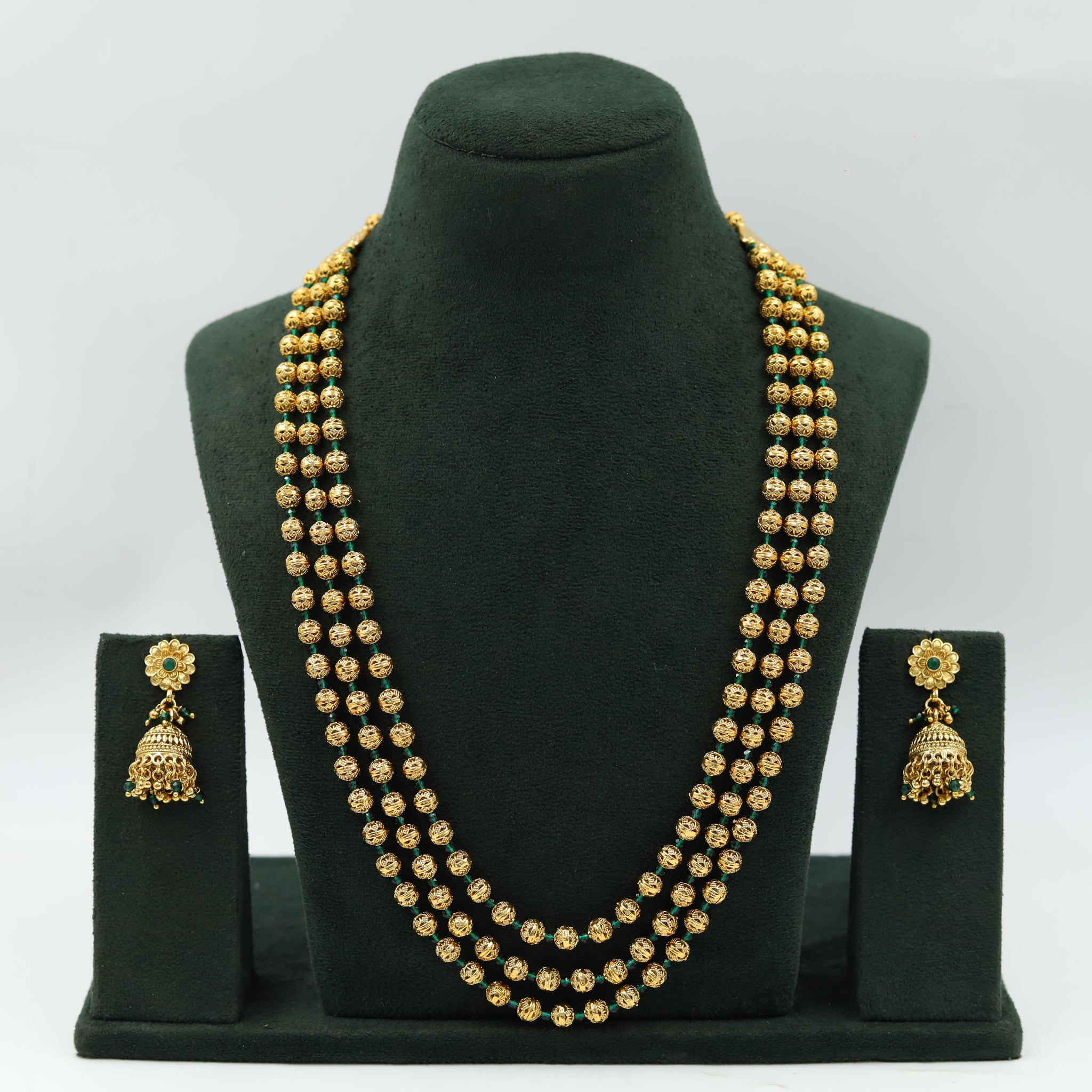 3 Line Gold Plated Beads Mala Set 16341-21