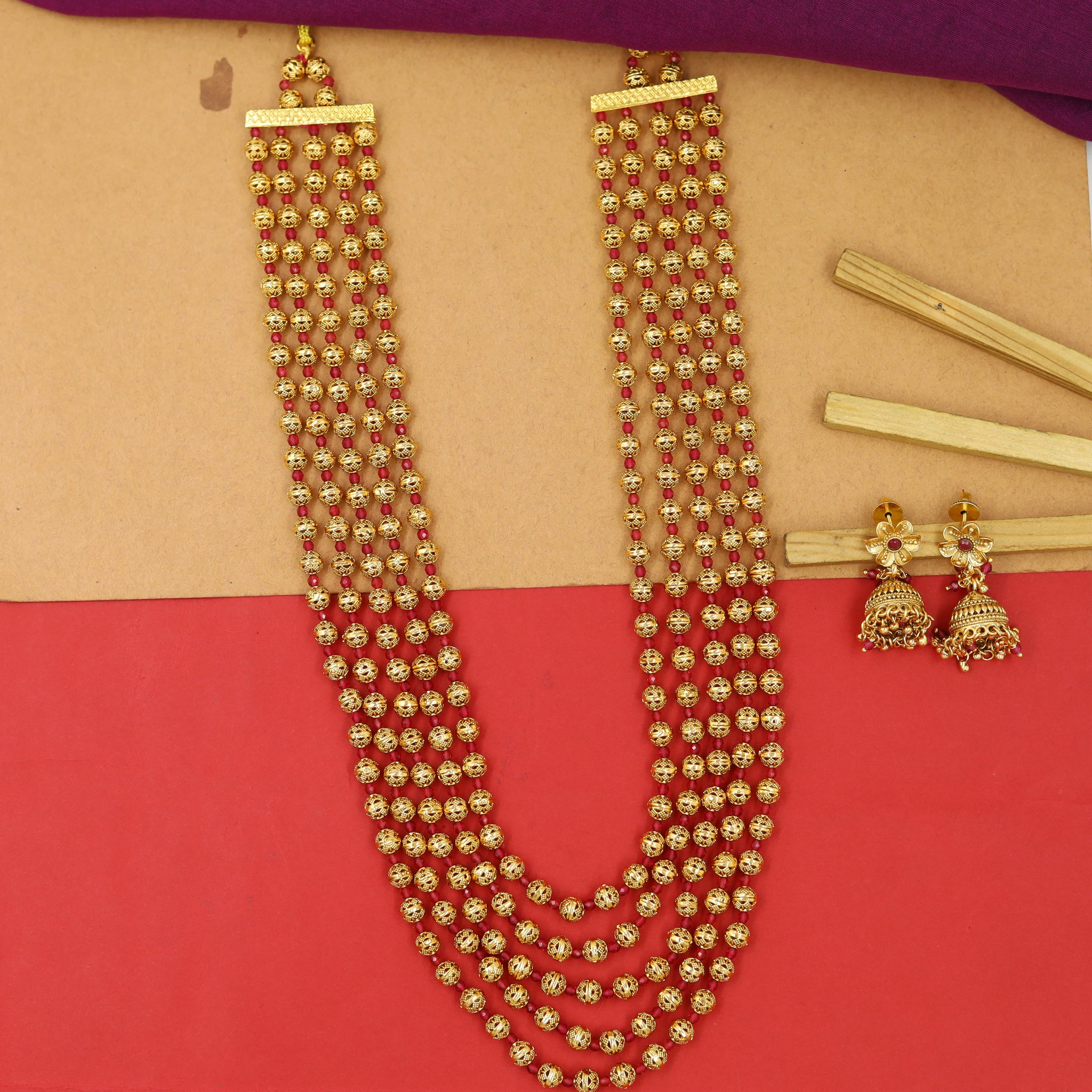 5 Line Gold Plated Beads Mala Set 16342-21