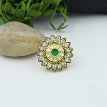 Green Color Kundan Polki Adjustable Cocktail Ring 13347-0347