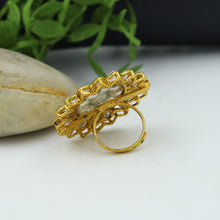 Green Color Kundan Polki Adjustable Cocktail Ring 13347-0347