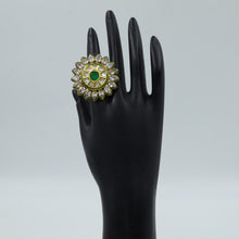 Green Color Kundan Polki Adjustable Cocktail Ring 13347-0347
