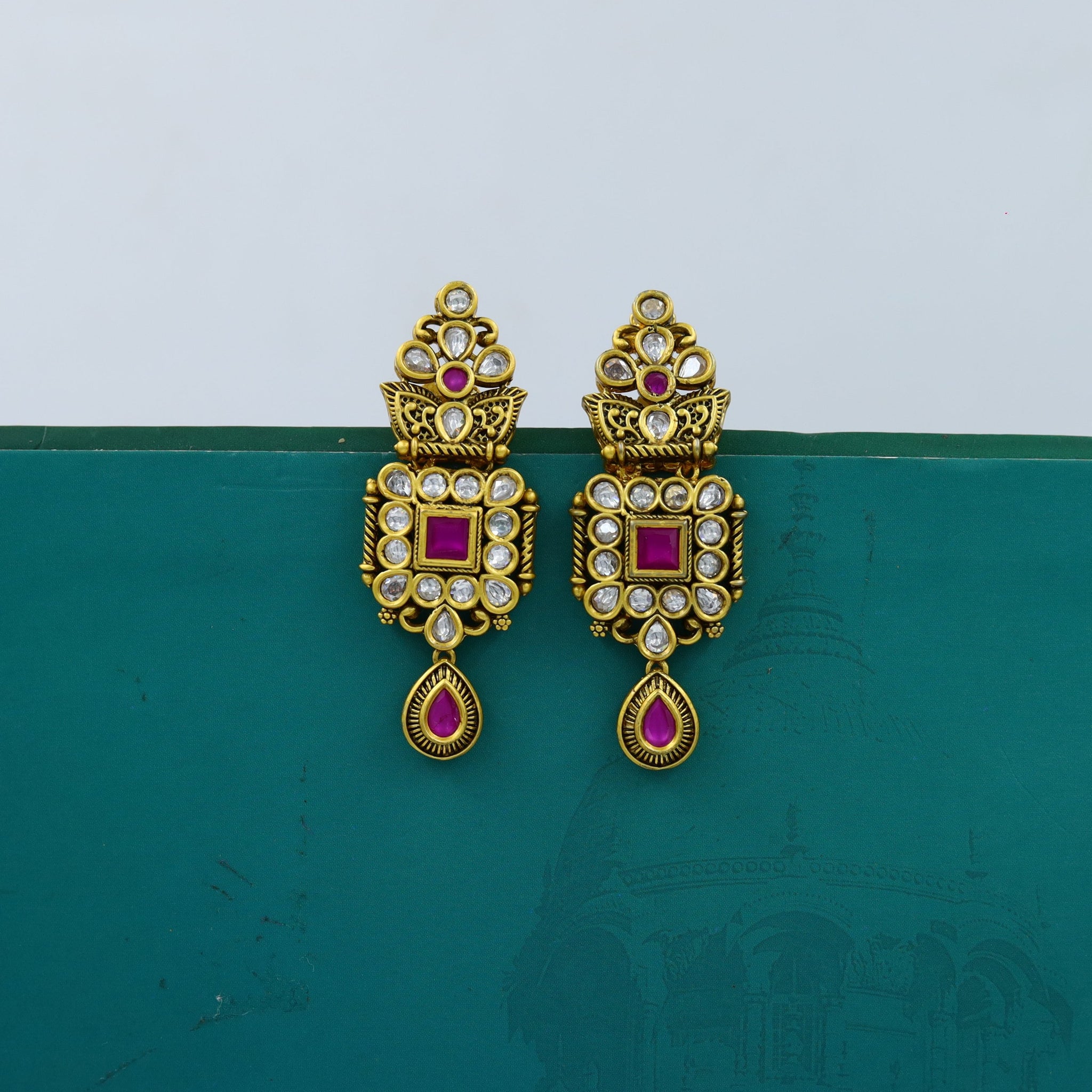Ruby Gold Look Earring