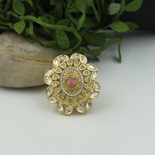 Designer Pink Color Kundan Cocktail Ring 15546-2693