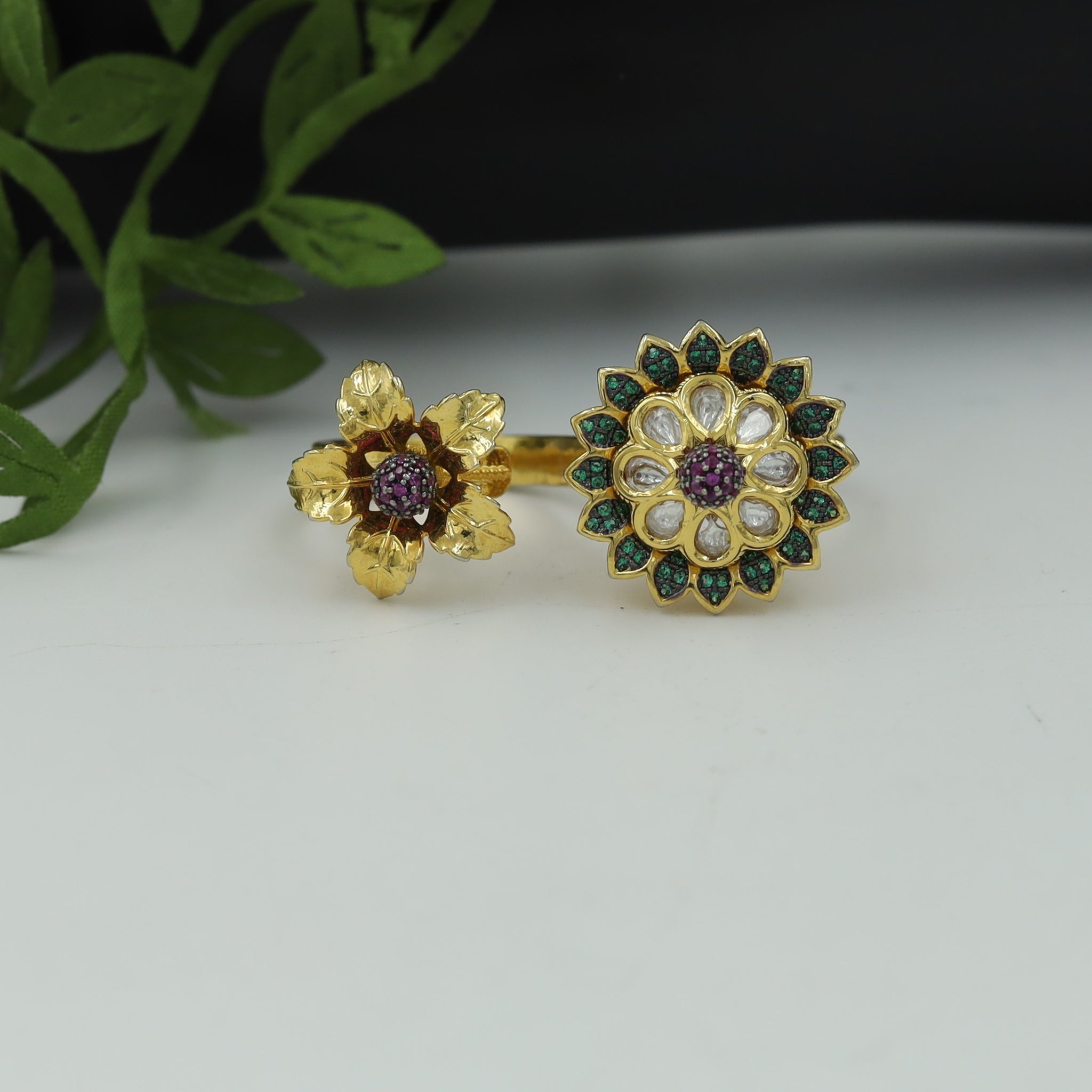 Kundan Adjustable Ruby Green Ring 2045-6110