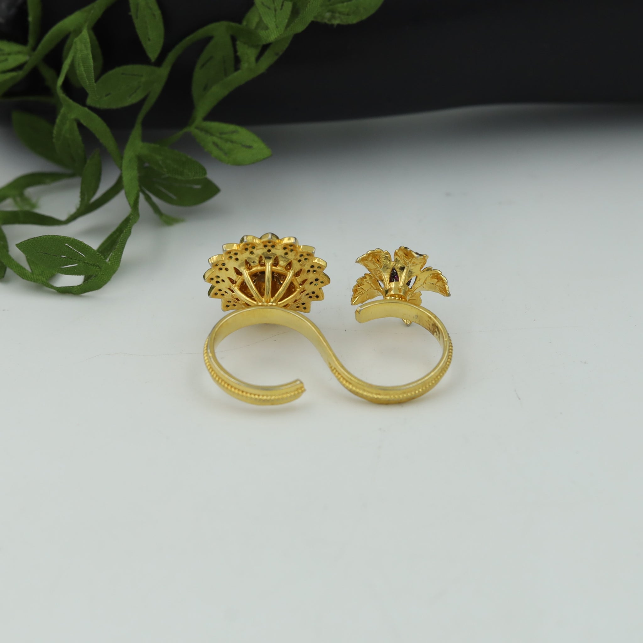 Kundan Adjustable Ruby Green Ring 2045-6110