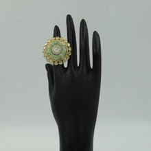 Mint Green Meenakari Kundan Cocktail Ring 16215-3362