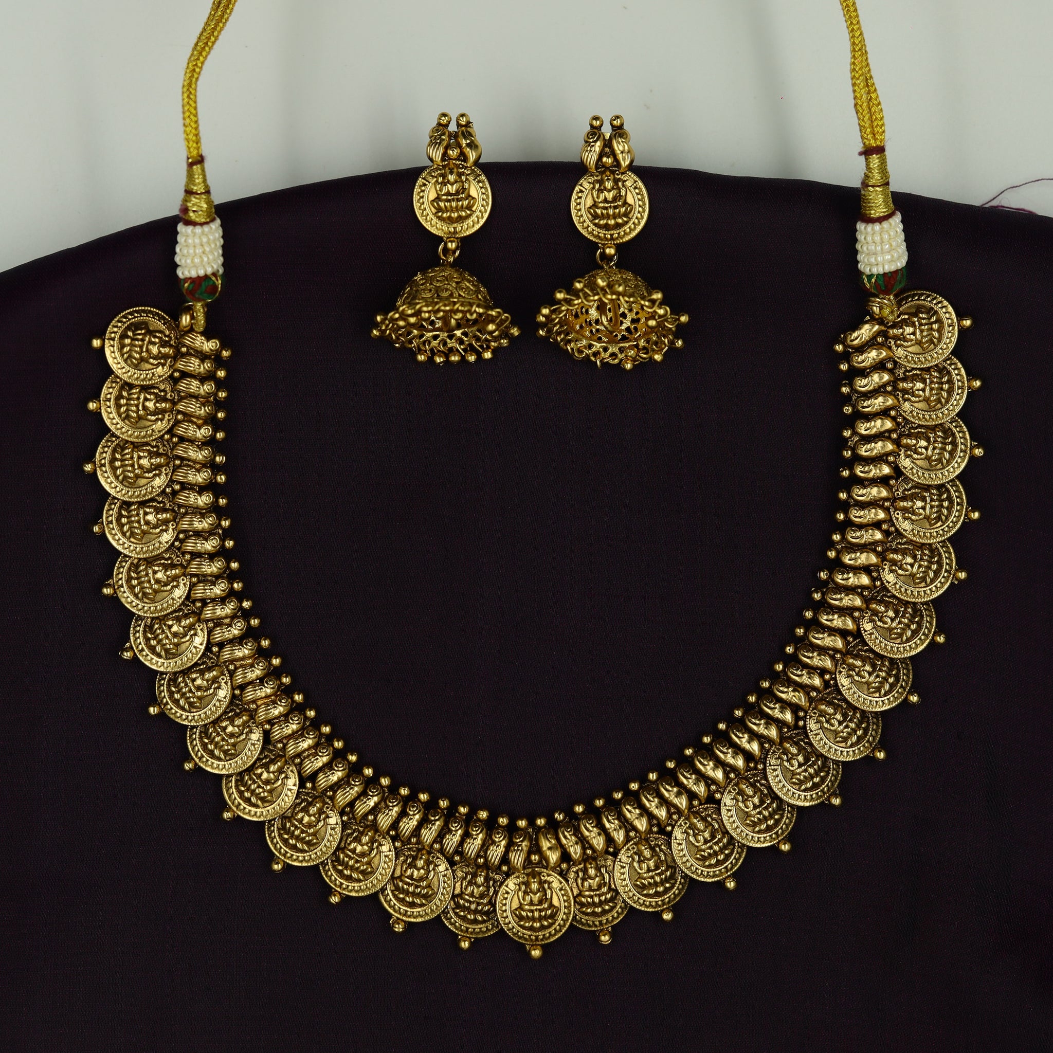 Antique Gold Plated Round Neck Temple Necklace Set 9974-28