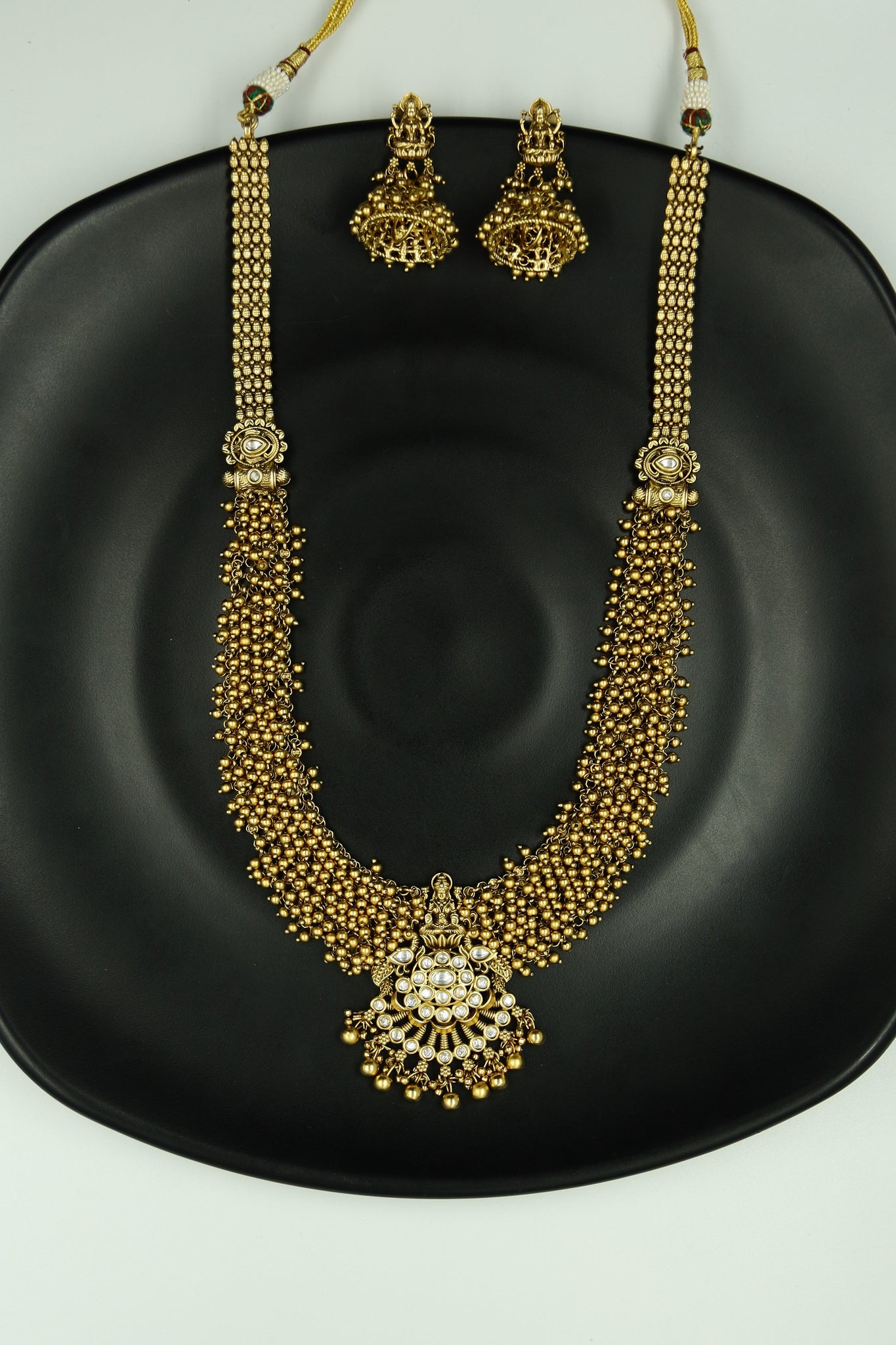 Antique Gold Plated Long Neck Temple Necklace Set 9978-28