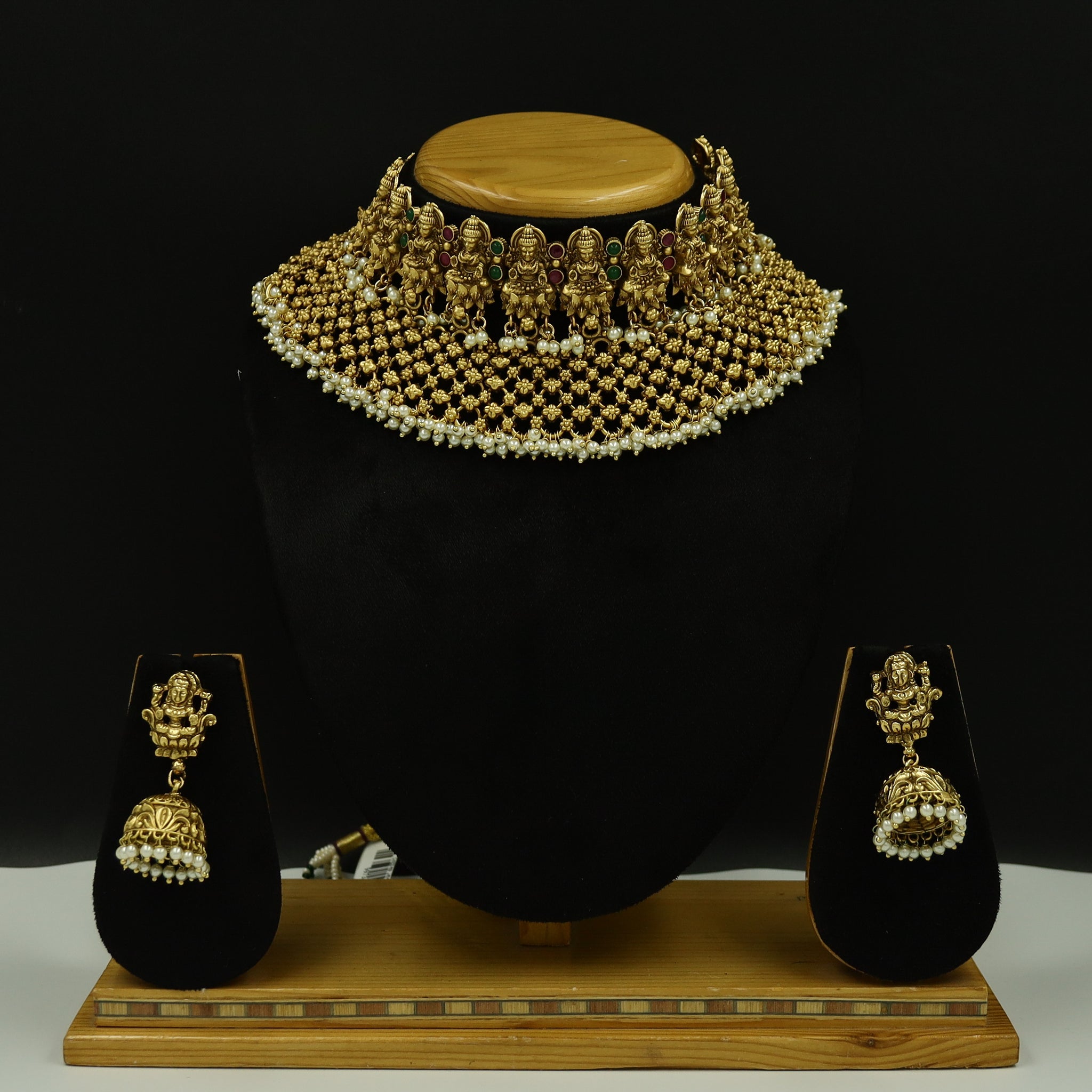 Antique Gold Plated Choker Temple Necklace Set 9973-28