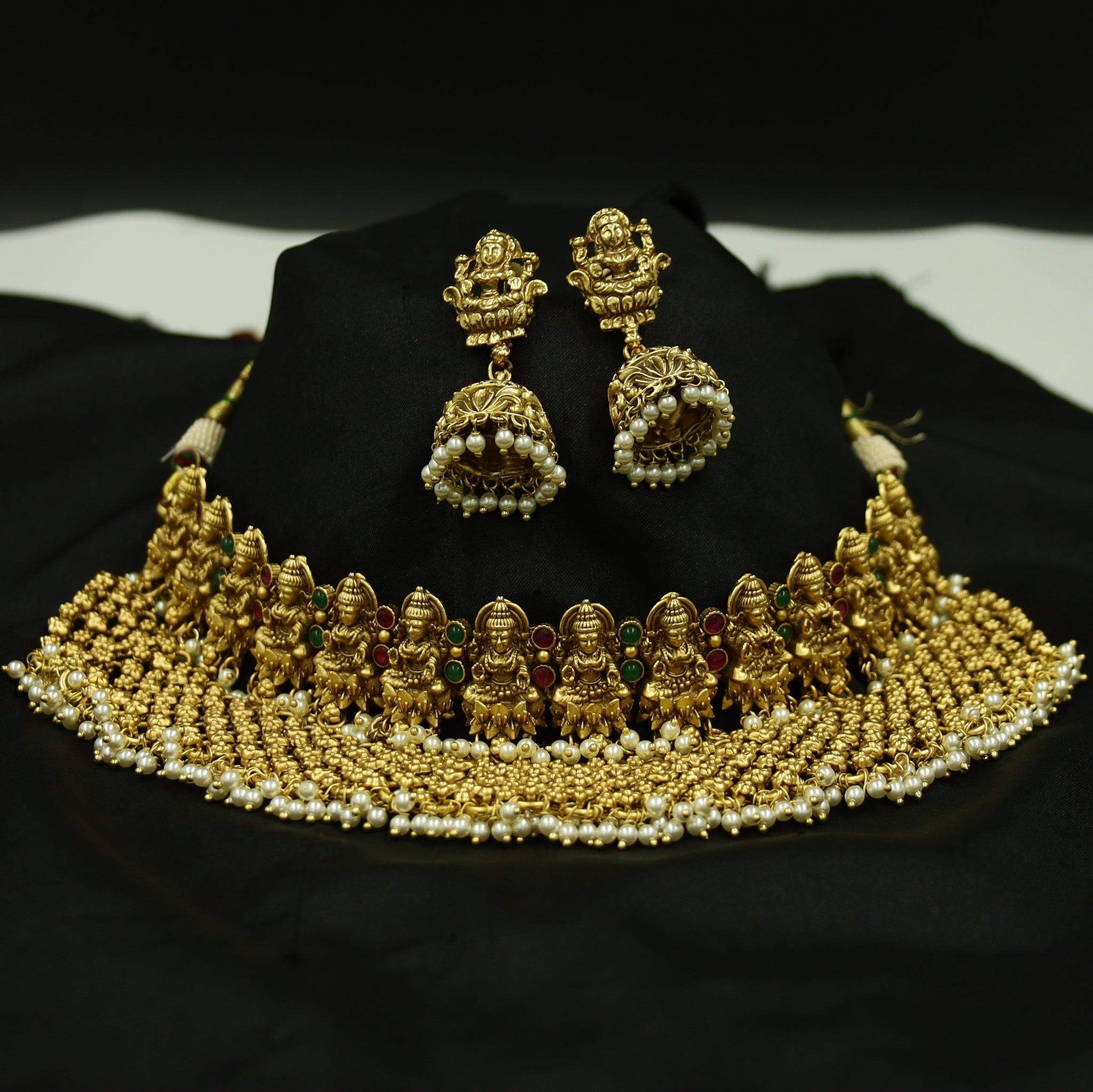 Antique Gold Plated Choker Temple Necklace Set 9973-28