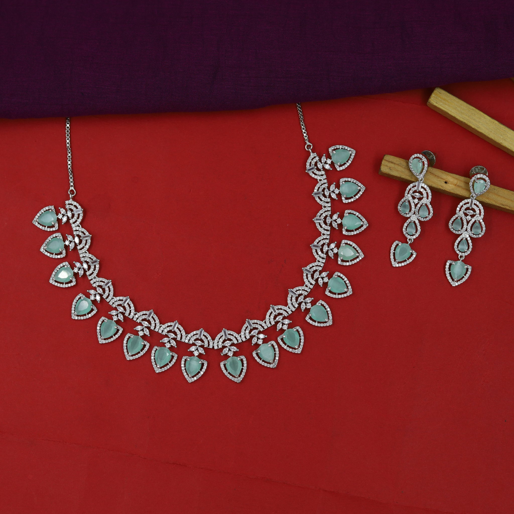 Mint Green Zircon/AD Necklace Set 16819-3967