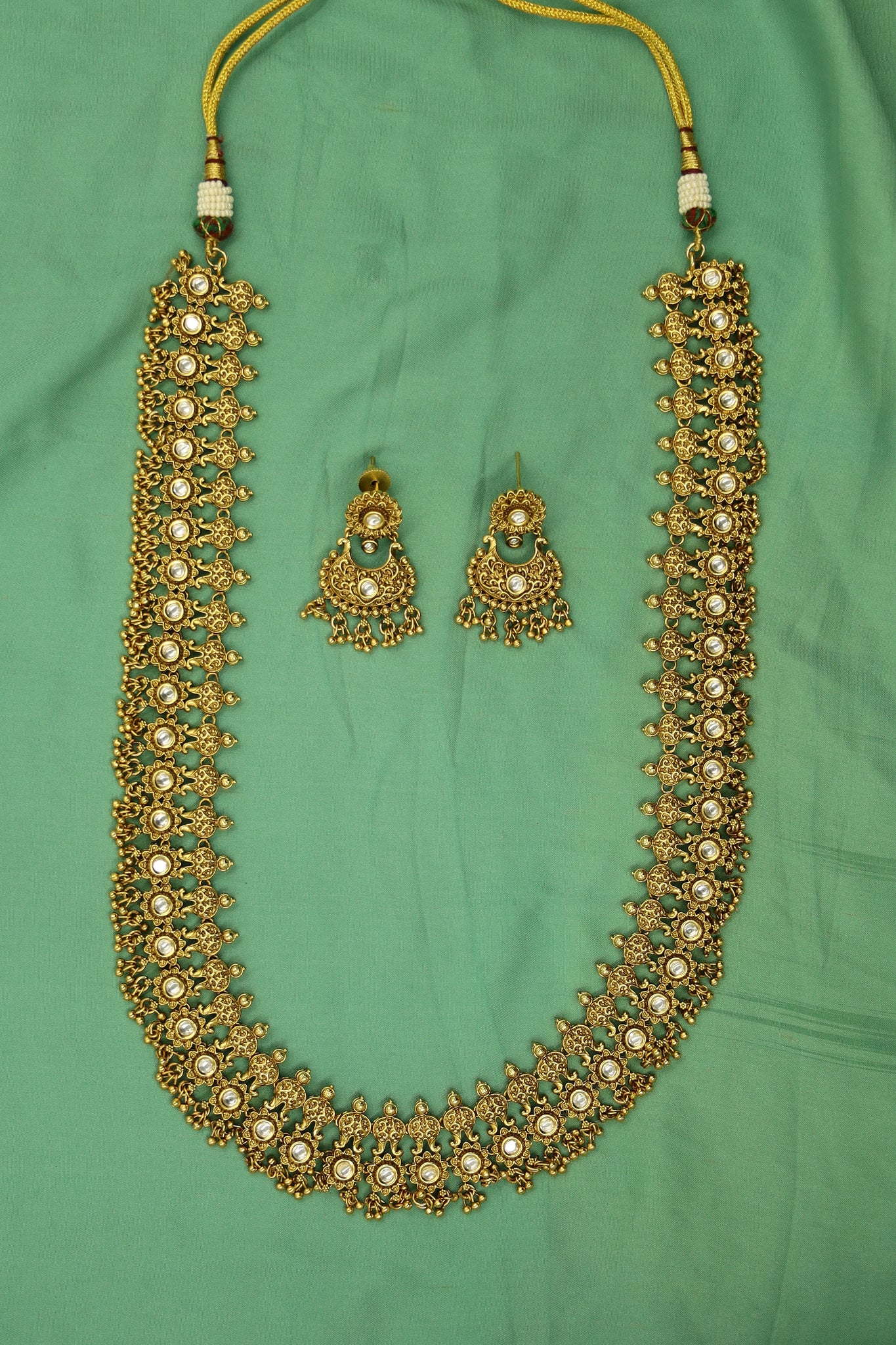 Antique Gold Plated Long Neck Necklace Set 10056-28