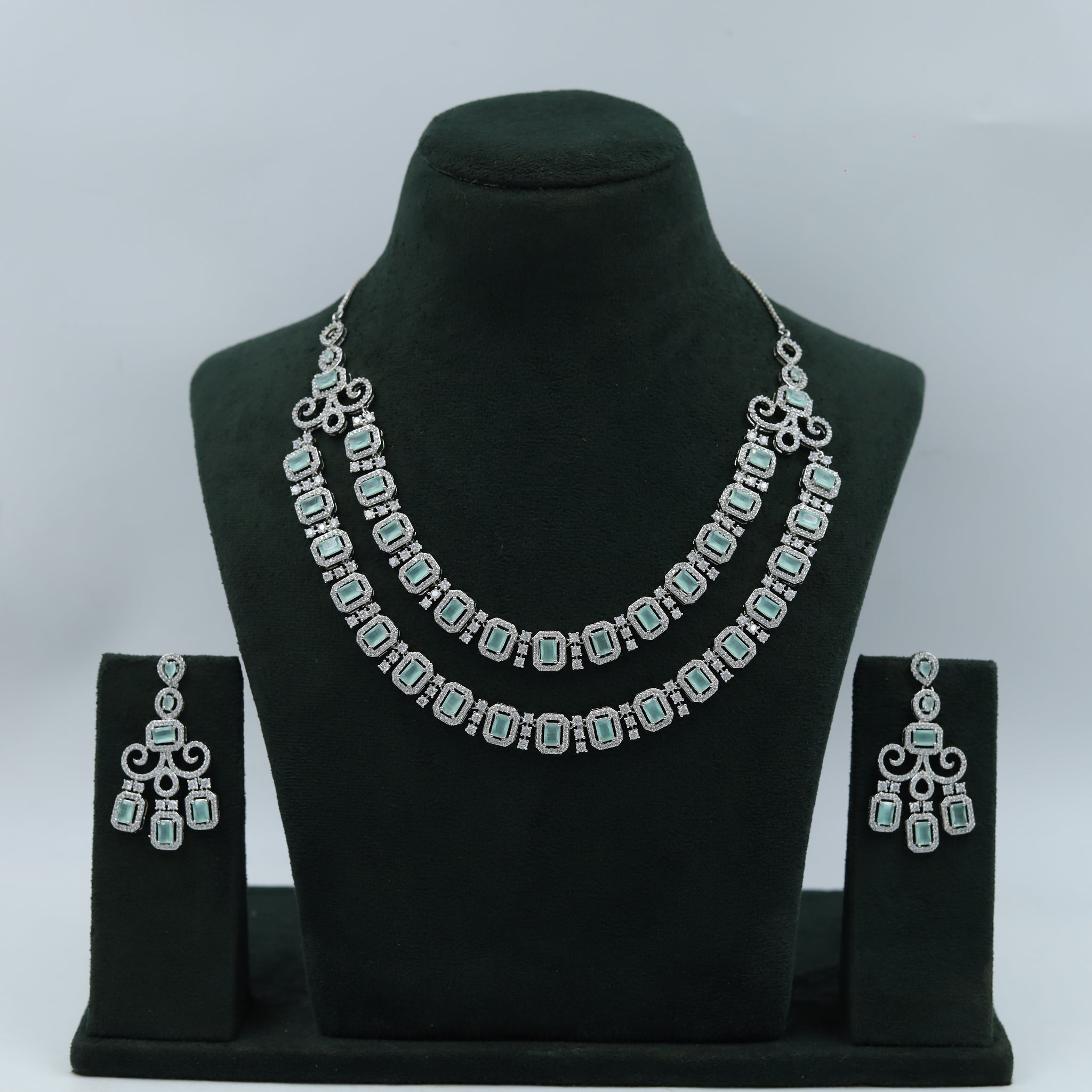 Mint Green Zircon/AD Necklace Set  16807-3955