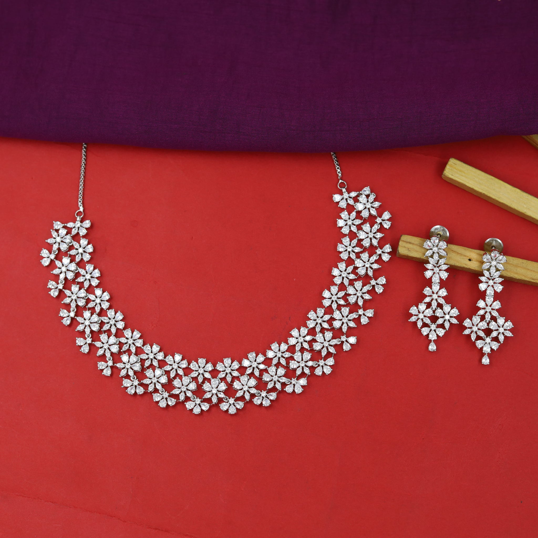 Round Neck Zircon/AD Necklace Set 16947-31