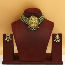 Antique Gold Plated Choker Temple Necklace Set 19249-28