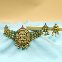 Antique Gold Plated Choker Temple Necklace Set 19249-28