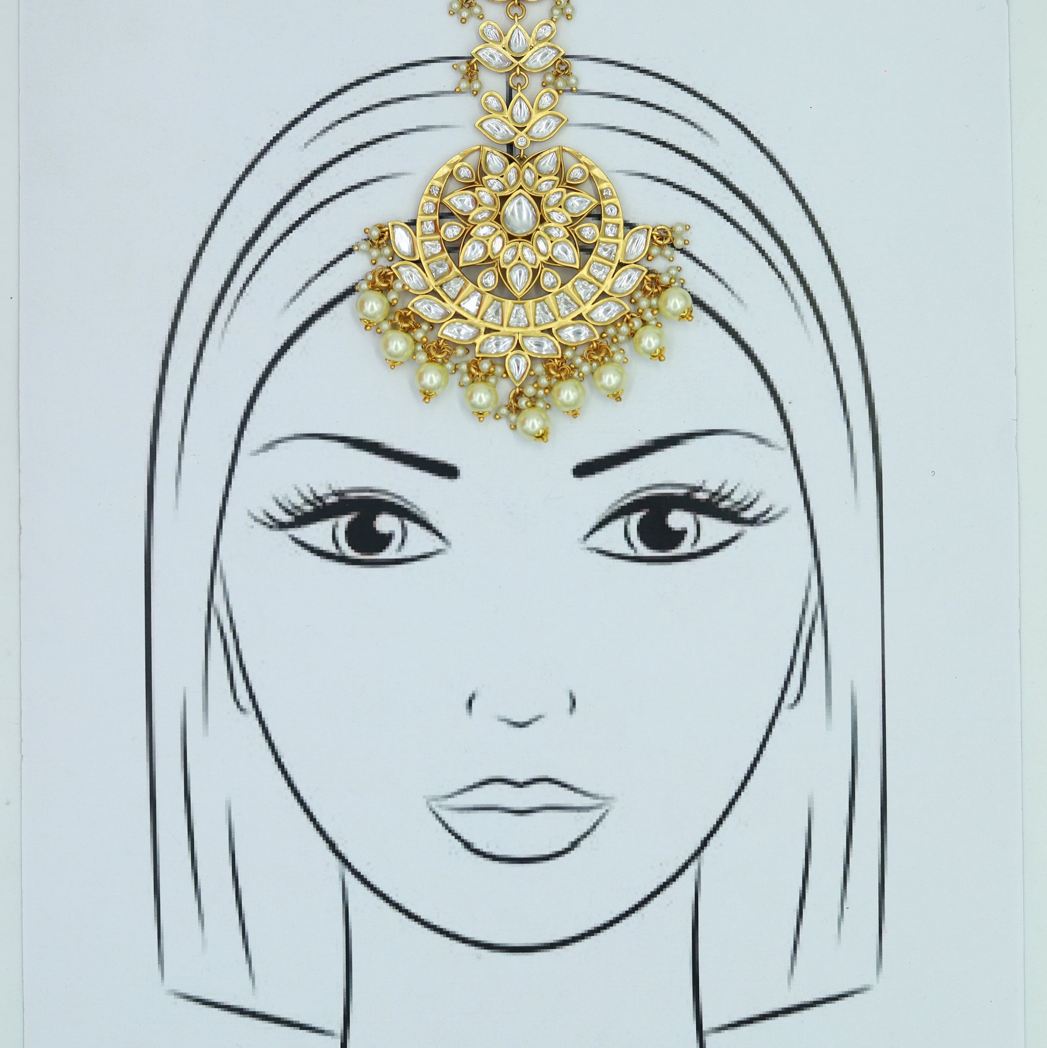 Gold Finish Bridal Kundan Maang Tikka With Pearls 16268-3415