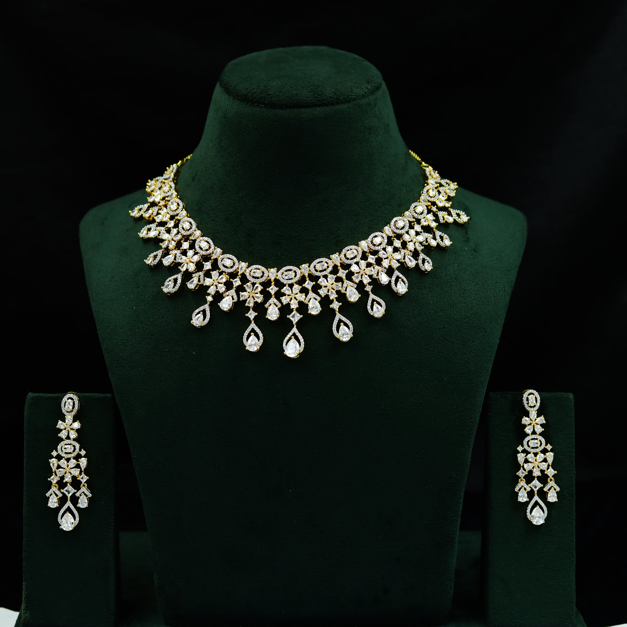 Manish Malhotra InspiredRound Neck Zircon/AD Necklace Set 12789-68