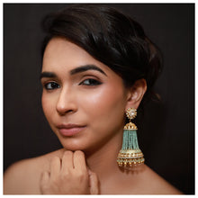 Mint Green  Golor Long Kundan Jhumki 10137-58 - Dazzles Jewellery