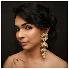 Three Layer White Kundan Long Jhumki with Round Tops 9344-4126 - Dazzles Jewellery