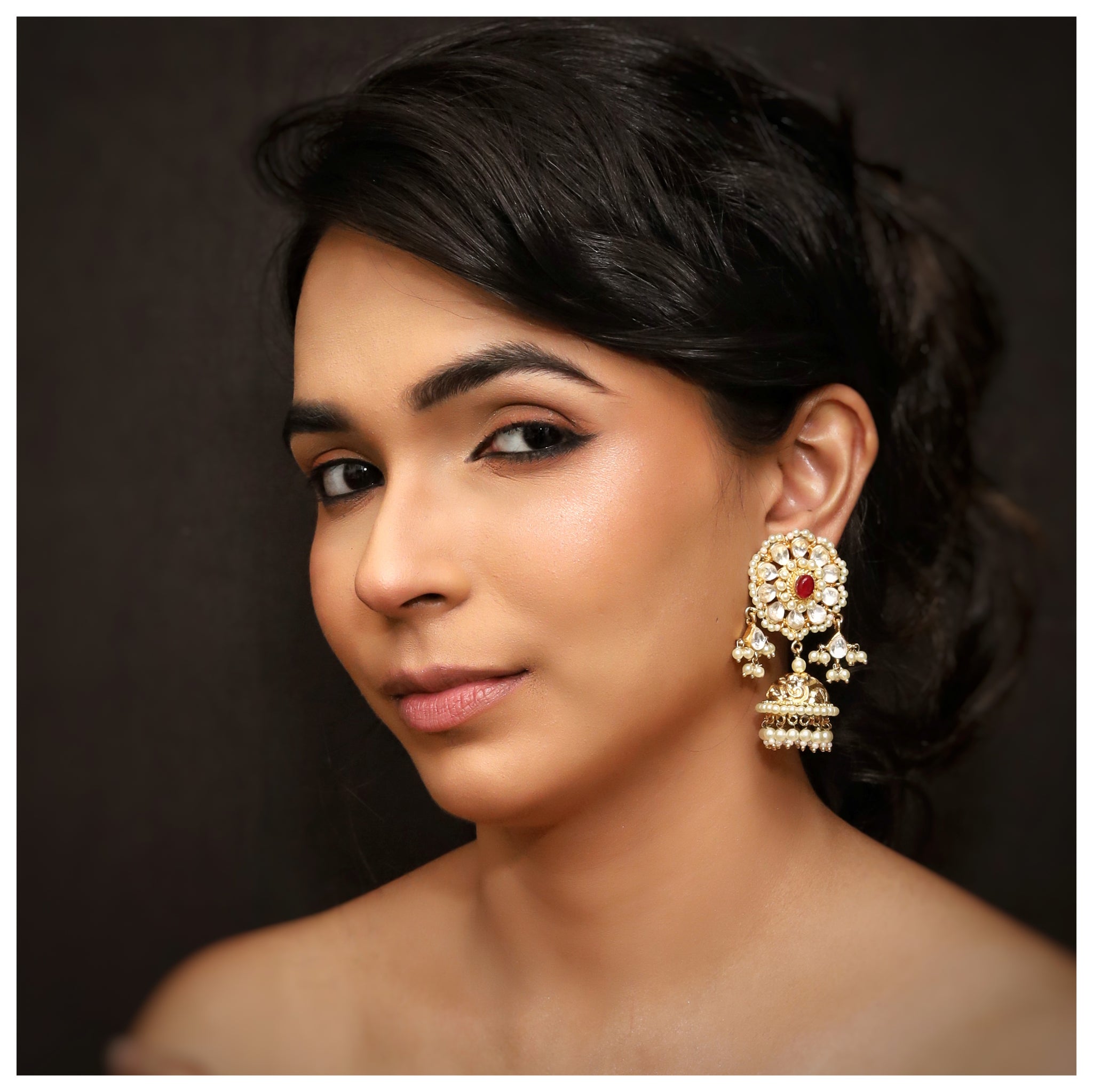 Pachhi Kundan Antique Gold  Jhumki Earring 5638-9703 - Dazzles Jewellery