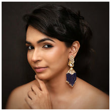 Blue Zircon/AD Long Earring 1330-5395 - Dazzles Jewellery