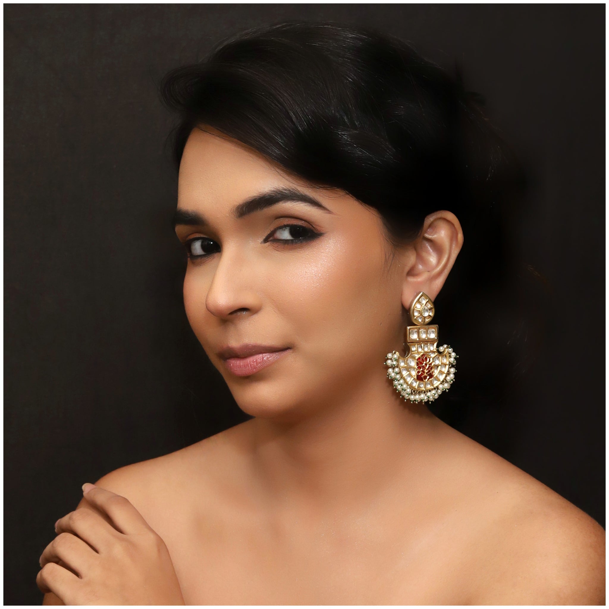 Theva Meenakari Kundan Earring 5676-9741 - Dazzles Jewellery