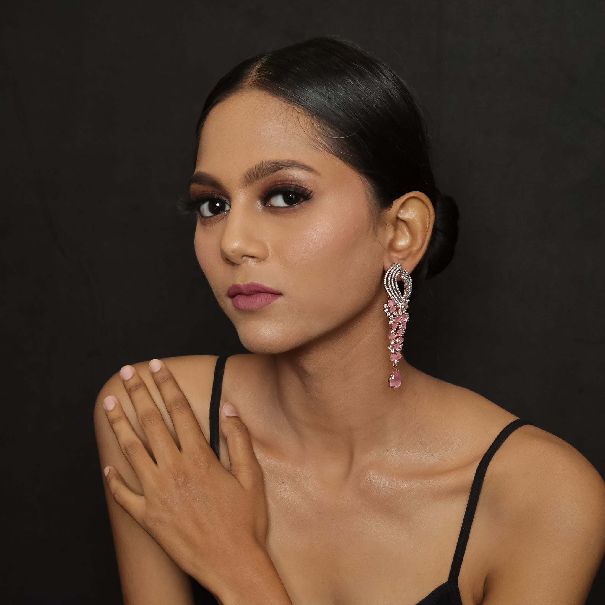 Pink Zircon/AD Earring 9845-4977 - Dazzles Jewellery