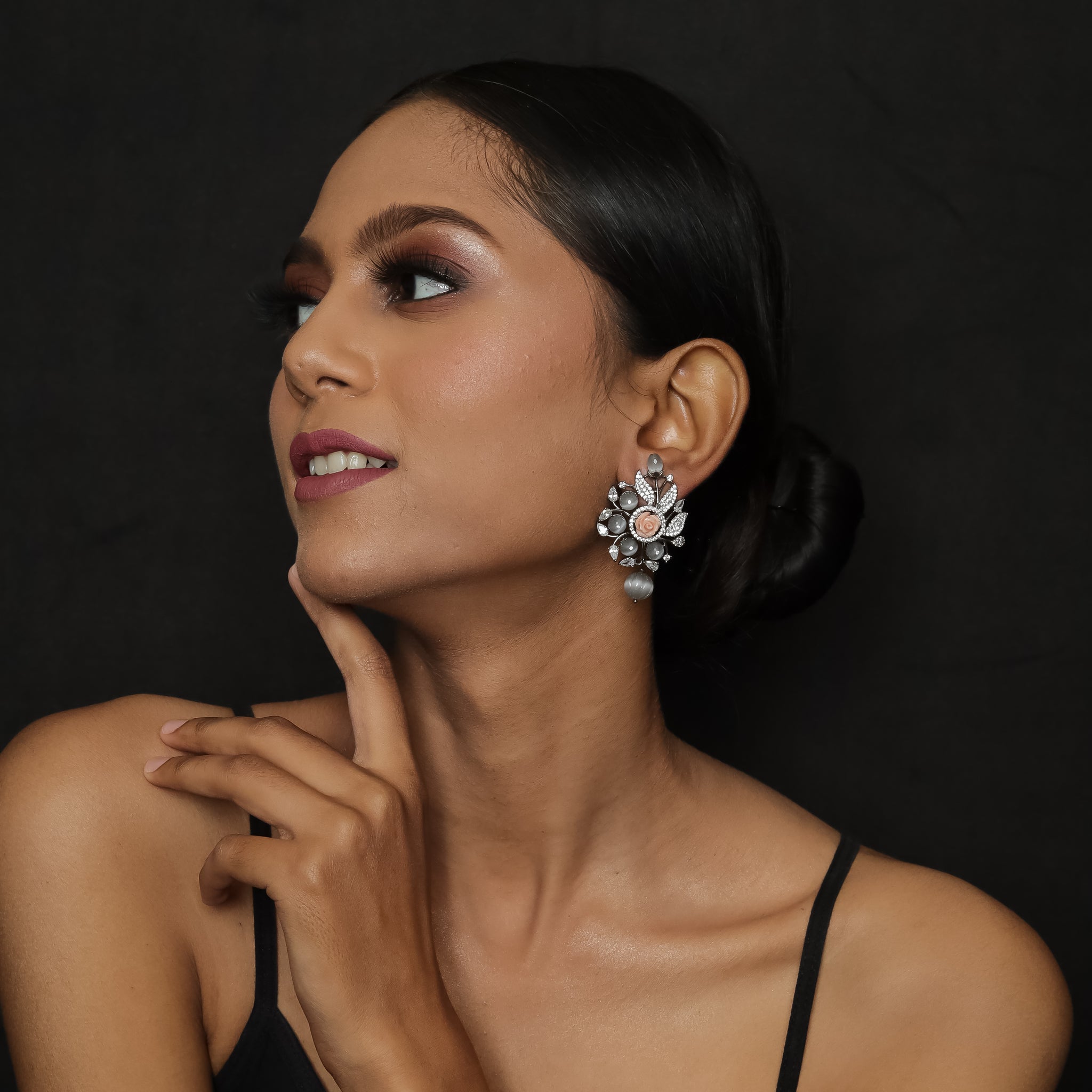 Gray Zircon/AD Light Earring 17702 - Dazzles Jewellery