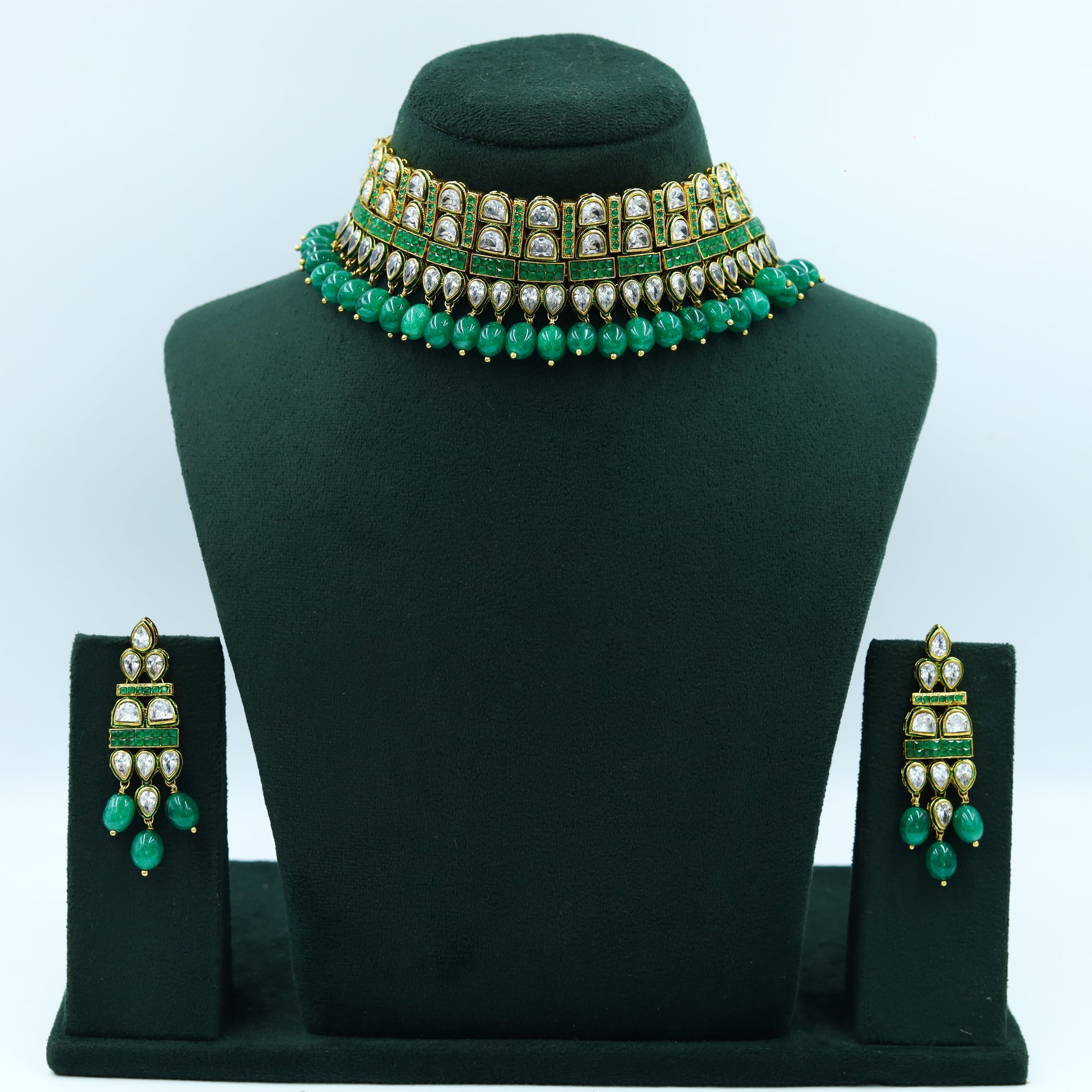 Green Polki Necklace Set 19298-6480