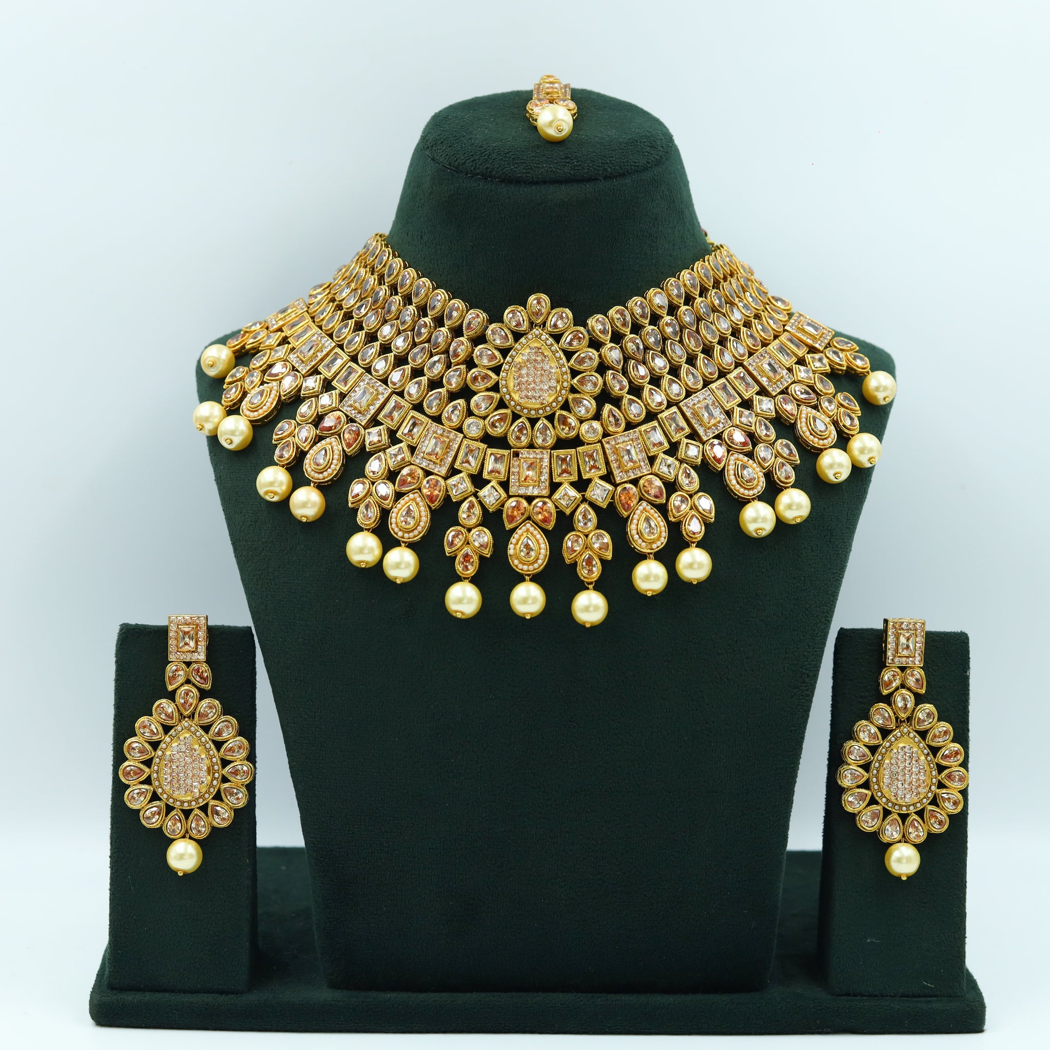 Gold Polki Necklace Set 11589-7701