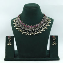 Ruby Oxidized Round Necklace Set 14654-1775