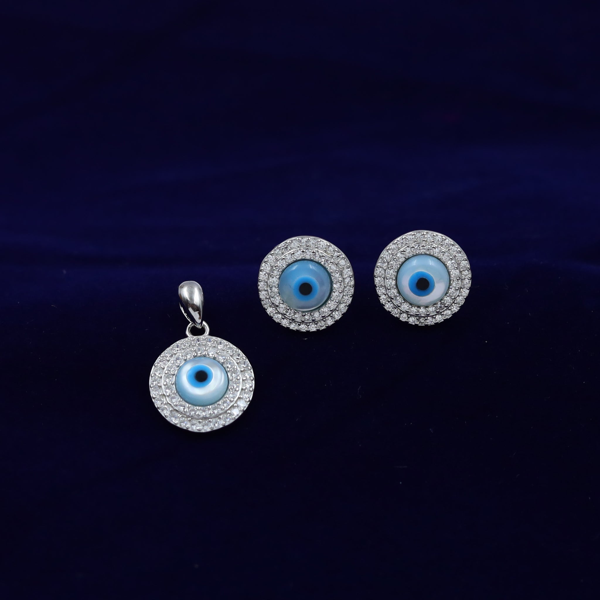 Pure 925 Hallmarked Silver Evil Eye Pendant Set 14407-22