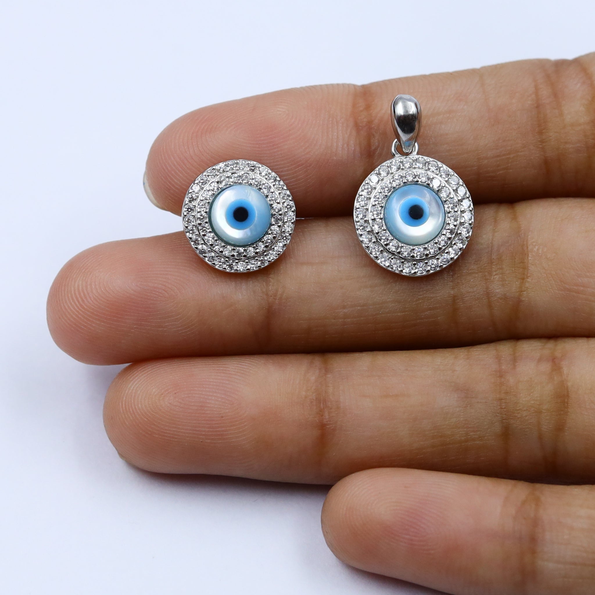 Pure 925 Hallmarked Silver Evil Eye Pendant Set 14407-22