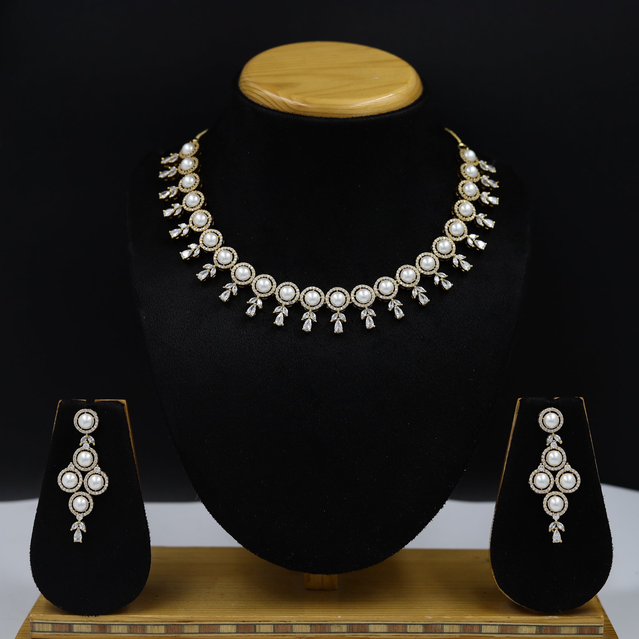 Round Neck Zircon/AD Necklace Set 11491-34