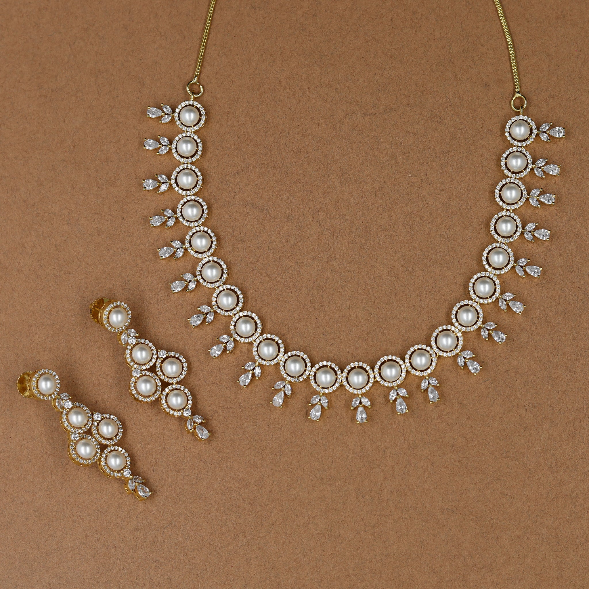 Round Neck Zircon/AD Necklace Set 11491-34