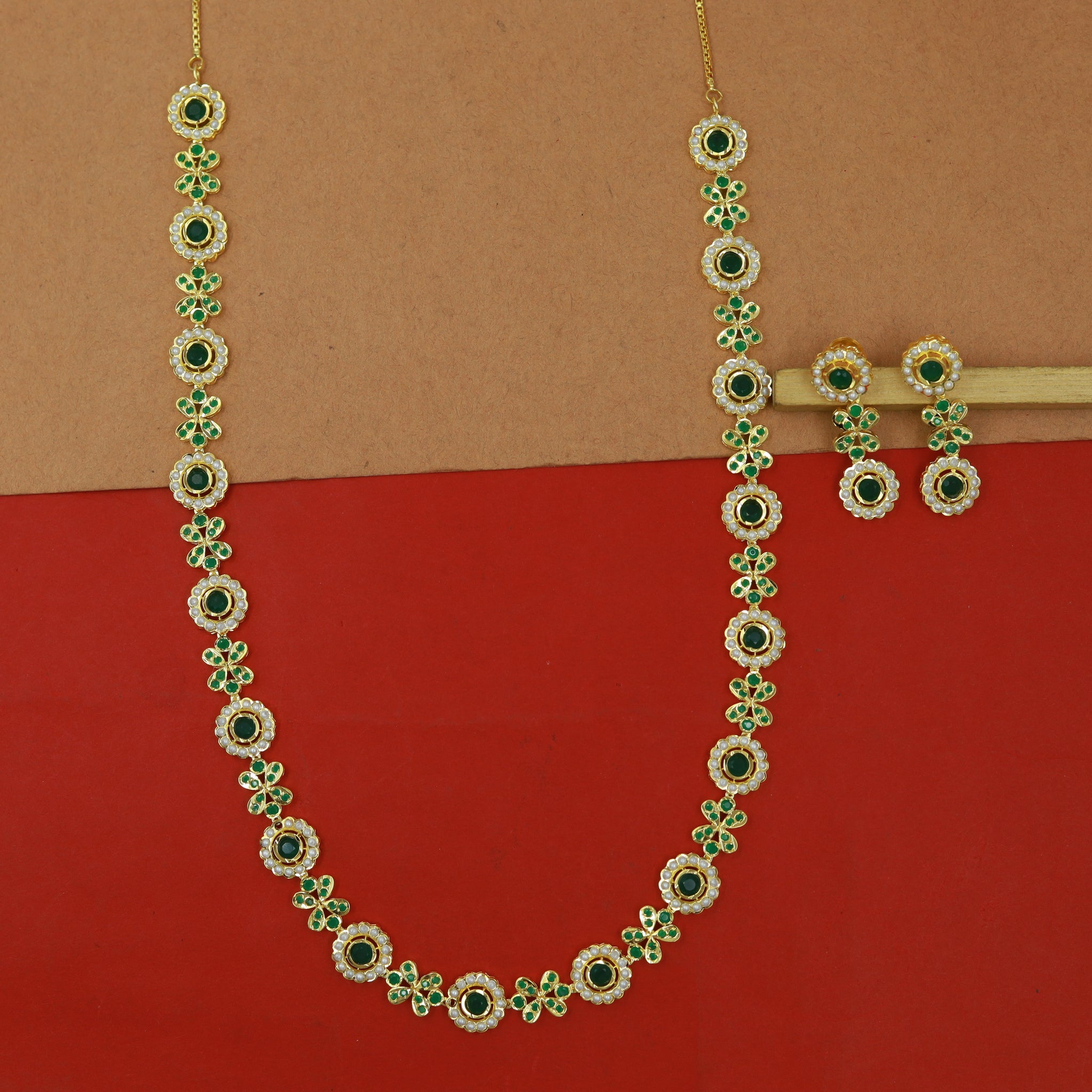 Long Neck Jadau Necklace Set 17019-48
