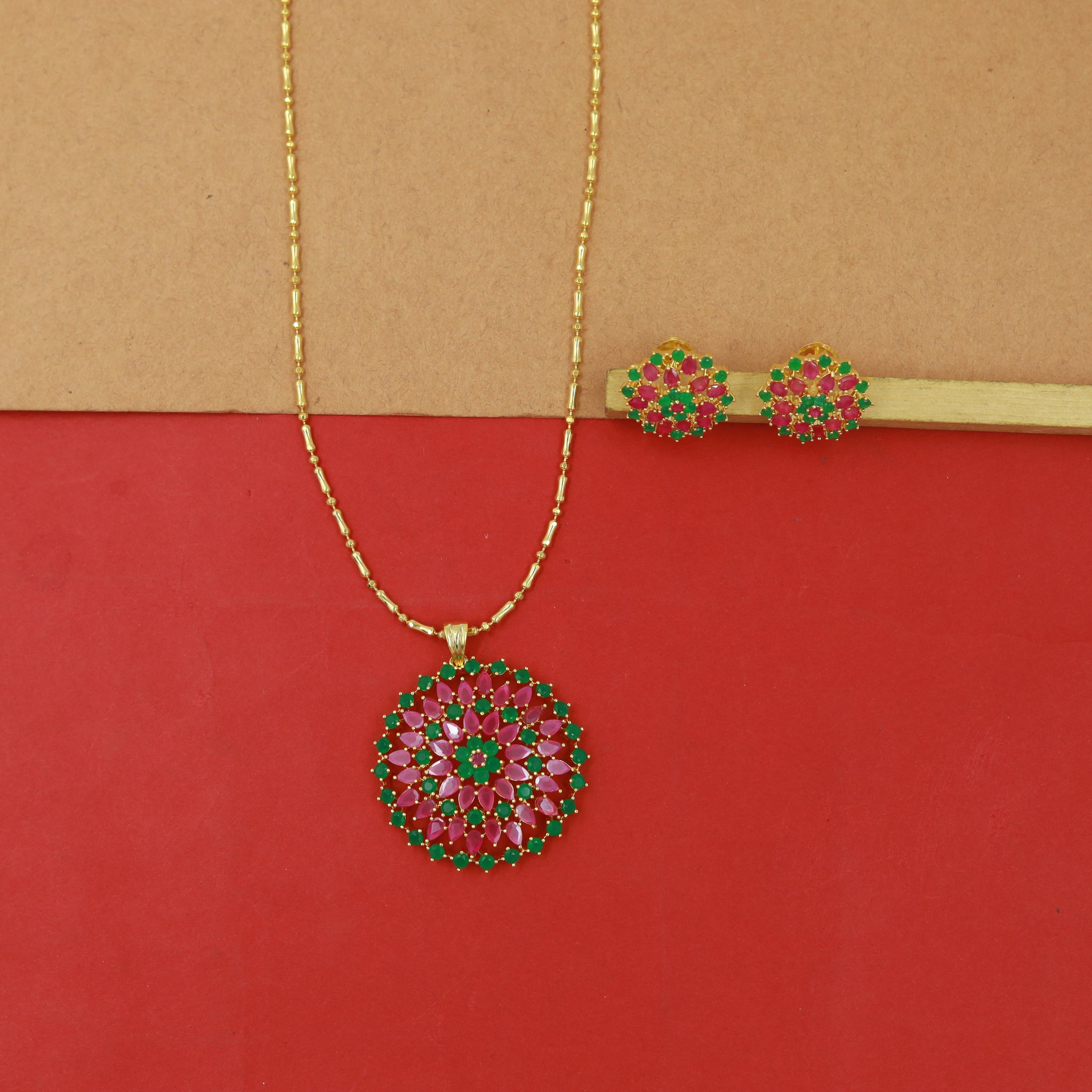 Traditional Jadau Pendant Set 16991-48