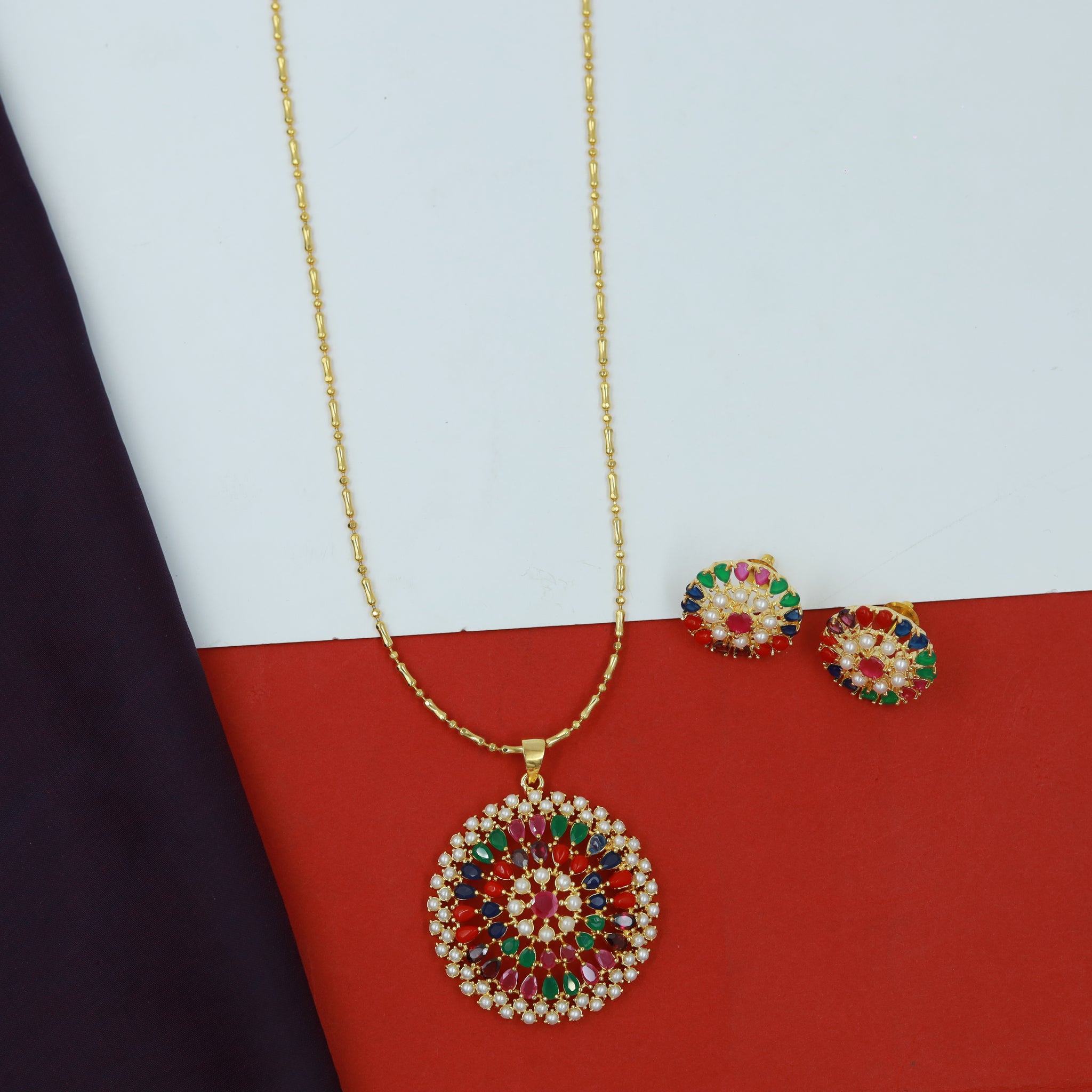 Traditional Jadau Pendant Set 16997-48