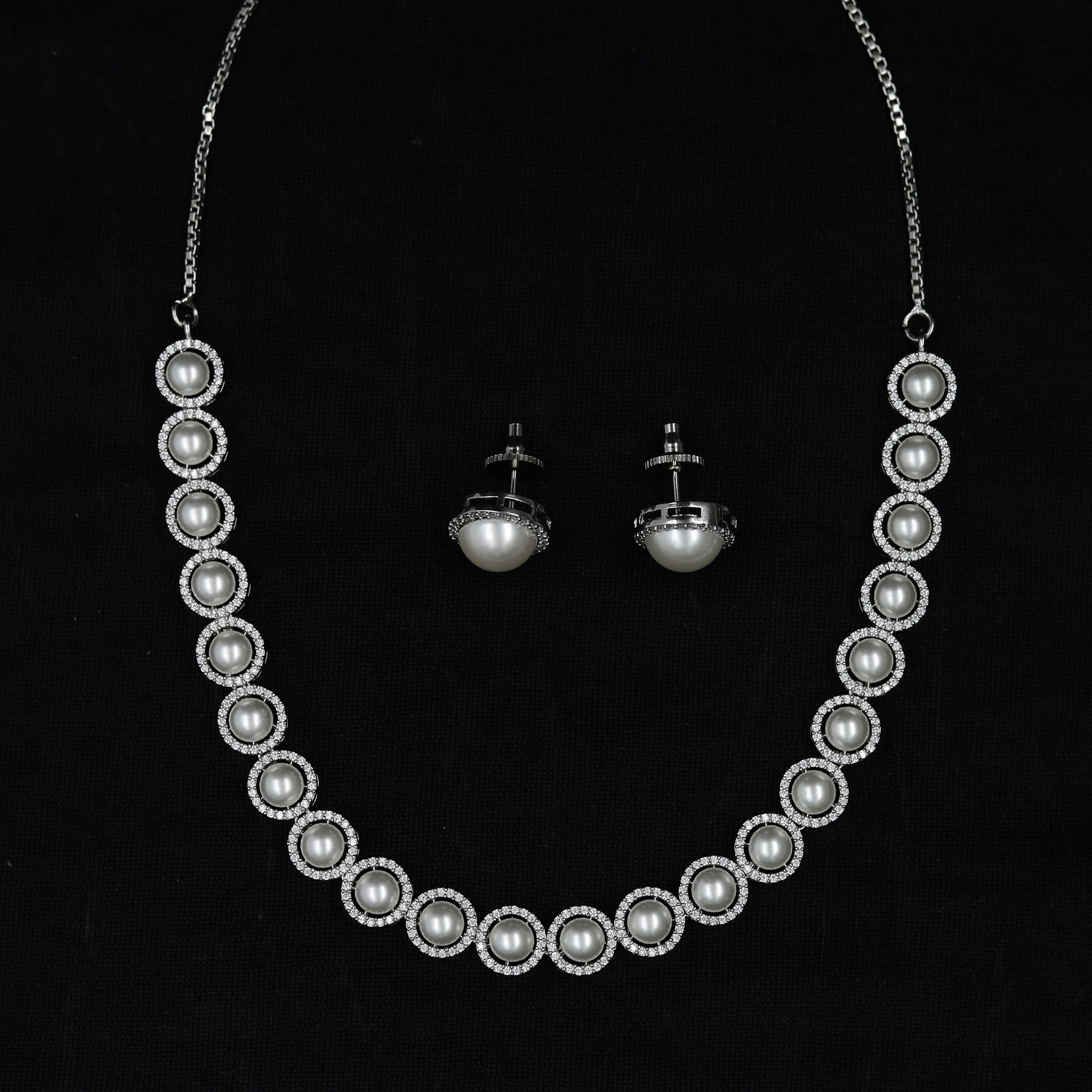 Round Neck Zircon/AD Necklace Set 11493-34