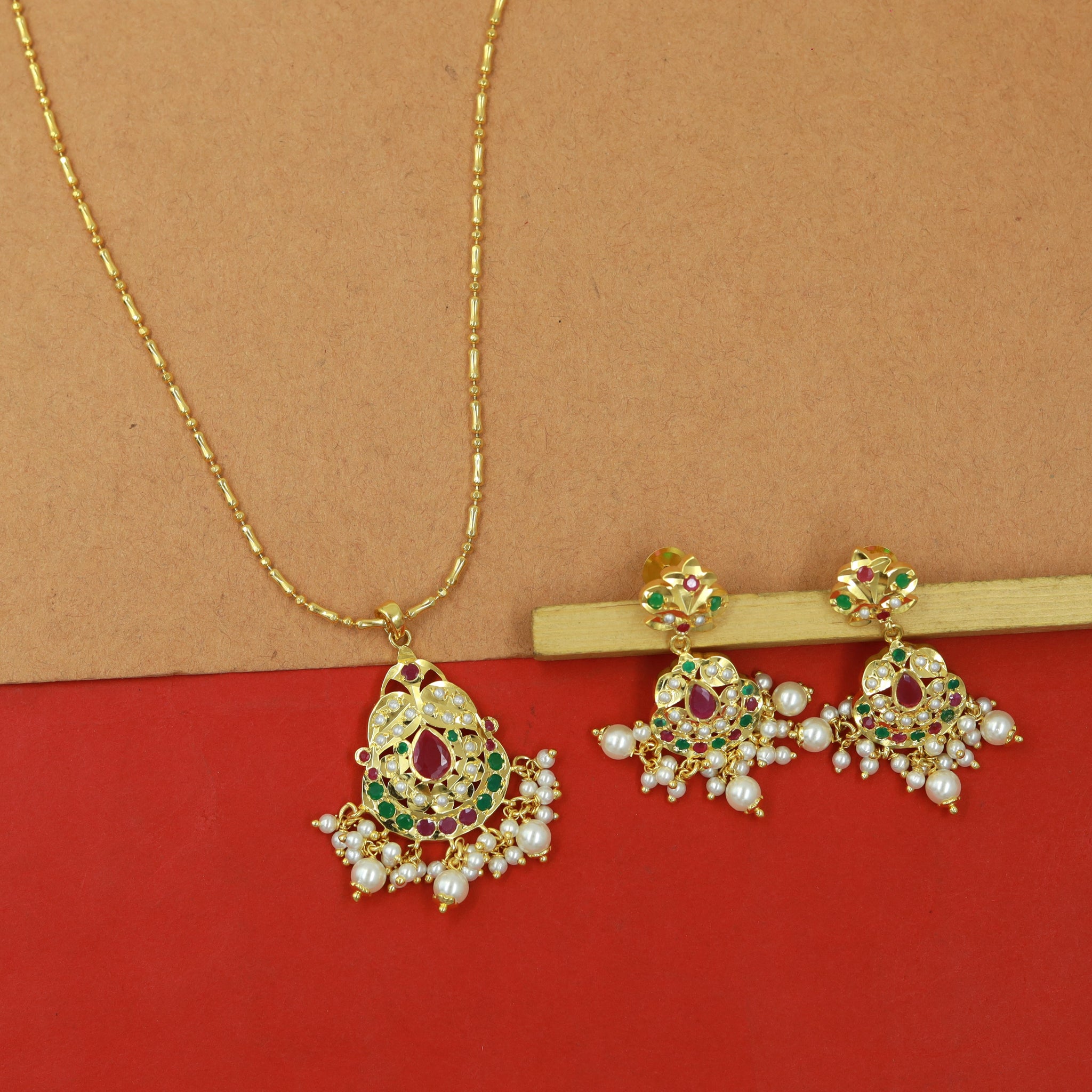 Traditional Jadau Pendant Set 16986-48