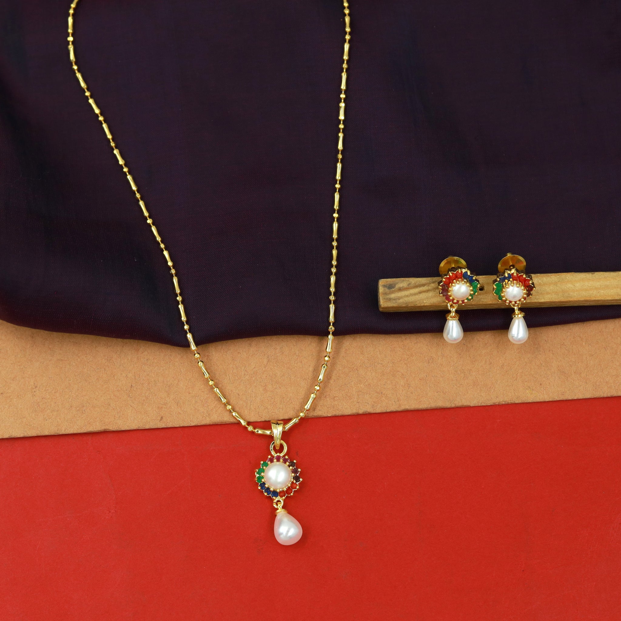 Light Jadau Pendant Set 16972-48