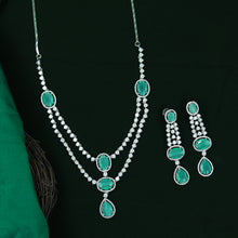 Round Neck 2 Line Zircon/AD Necklace Set 16609-31