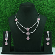 Round Neck 2 Line Zircon/AD Necklace Set 16609-31