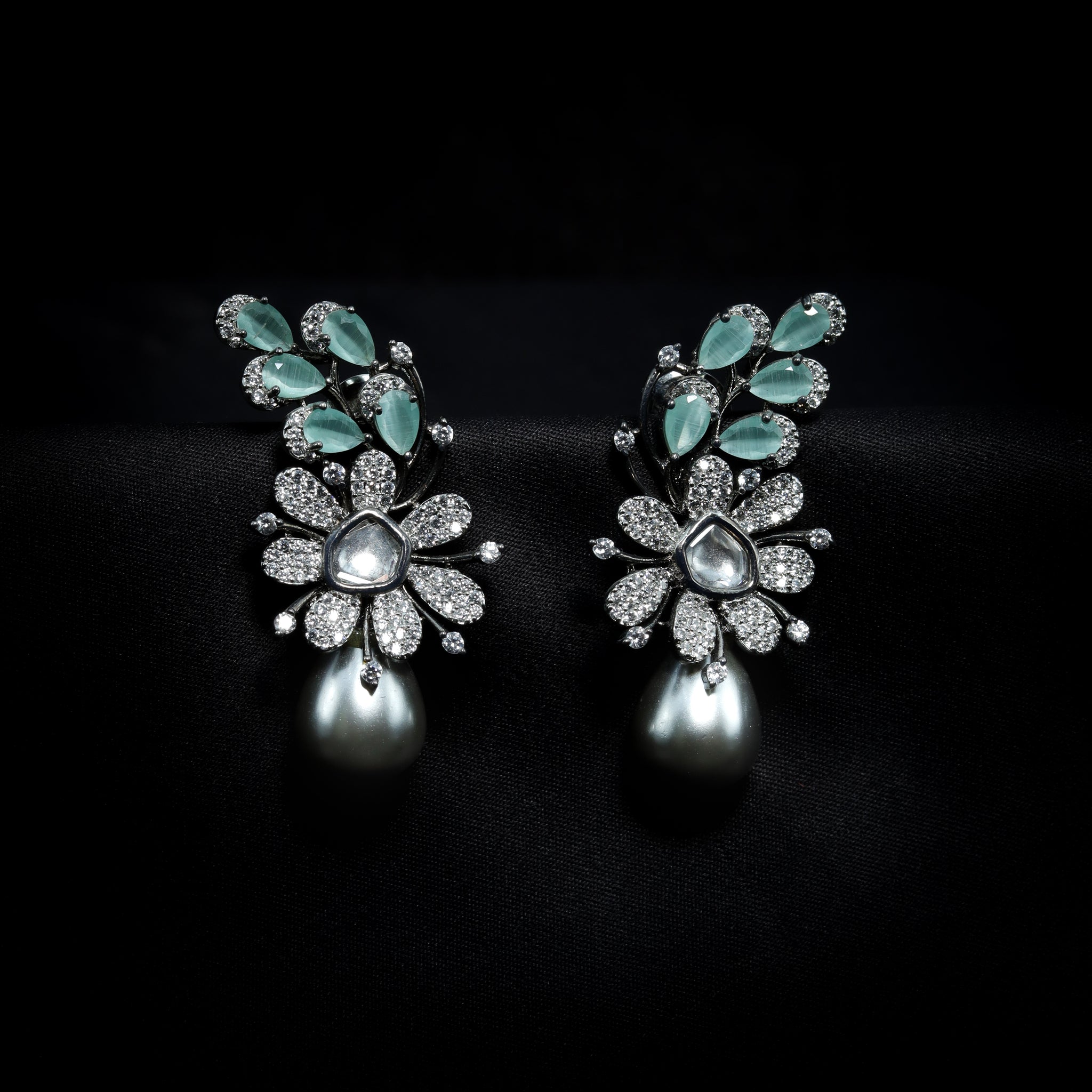 Mint Green Zircon/AD Earring 16013-3160 - Dazzles Jewellery