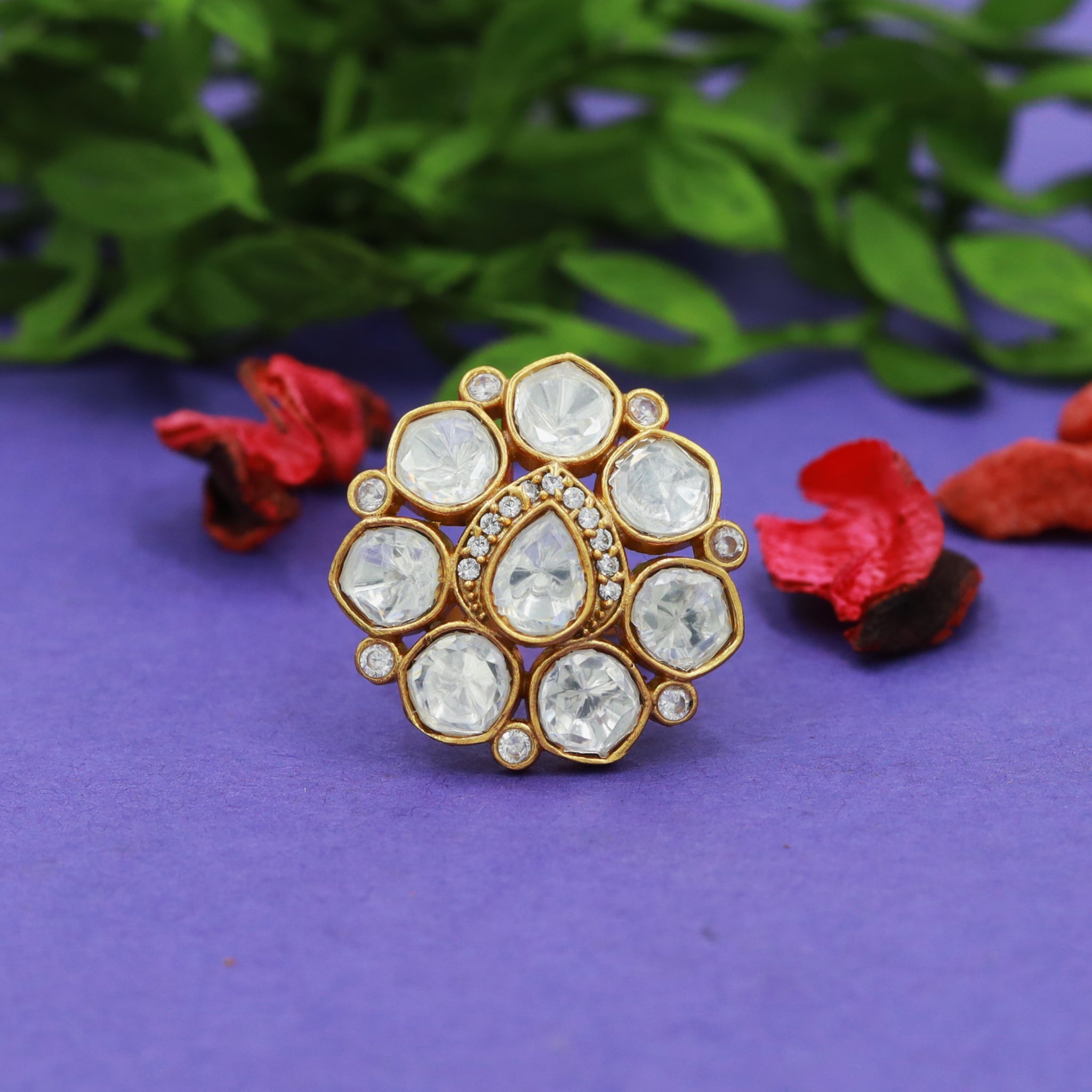 Sabyasachi Inspired Moissanite Kundan Ring 16831-87