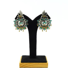 Beautiful And Designer Oxidized Earrings With Green Stones 1050-4050