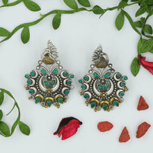 Beautiful And Designer Oxidized Earrings With Green Stones 1050-4050