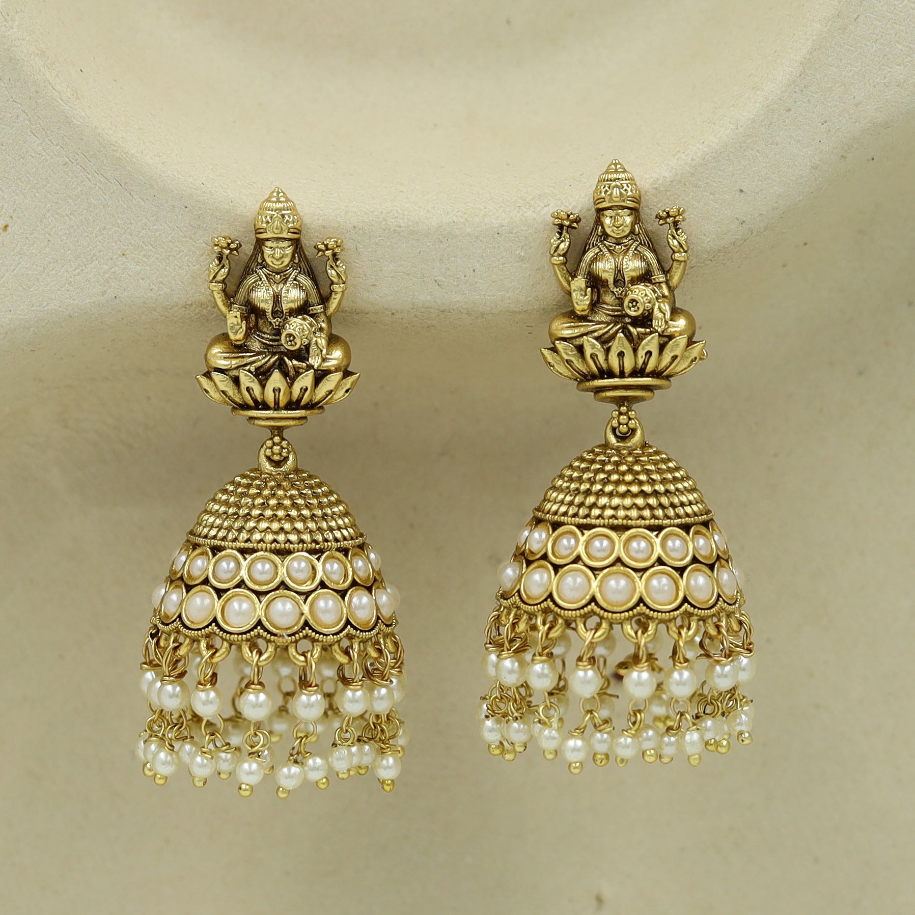 Gold Plated South Indian Temple Work Lakshmi Jhumka Earrings South Gold  Lakshmi God Motif Jhumkas - Etsy | Temple jewelry necklace, Temple  jewellery earrings, Temple jewellery